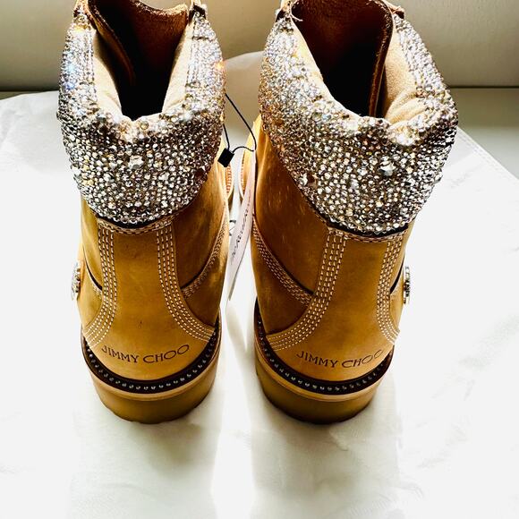 NEW JIMMY CHOO X TIMBERLAND Suede Crystal Encrusted Brown Classic Hiking Boot 9 - Picture 8 of 16